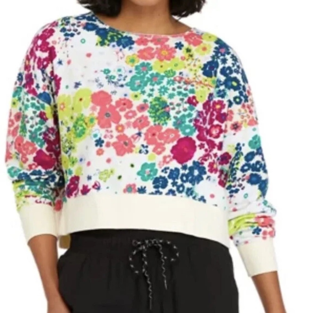 NWT! Champion French Terry Flower Power Floral Pullover Crop Sweatshirt -Size XS - Picture 3 of 7